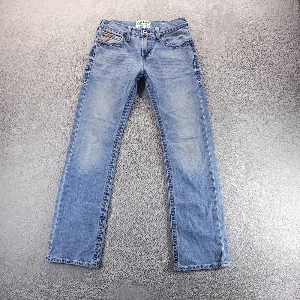 Ariat M7 Jeans Mens 30x32 Blue Slim Straight Light Wash Stretch Denim Comfort